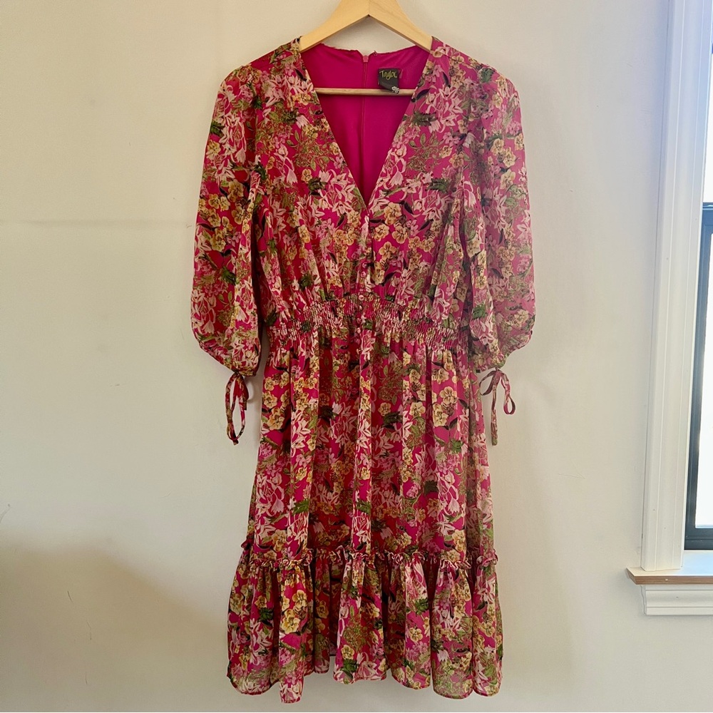 Taylor Pink Midi Dress with Bishop Sleeves